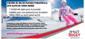 o site nordique de Terre Ronde : un forfait ski alpin pour la journée valable pour une personne sur la saison 2024-2025 au tarif réduit de 6€