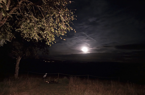 Les nuages se battent avec la pleine lune sur le Revermont un soir d'été